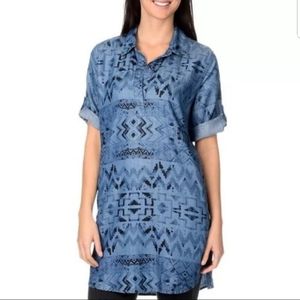Philosophy Chambray Aztec Dress 3 Quarter Sleeve